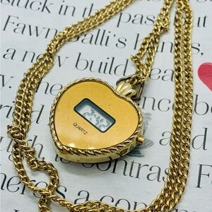 Jacques Carpentier Gold Toned Heart Shaped Digital Watch Pendant/Necklace Works!